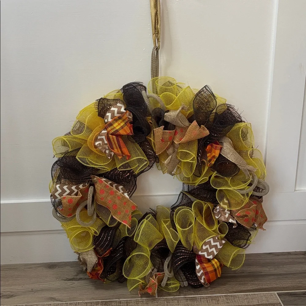 Fall Colorful Mesh Wreath with Ribbon Accents